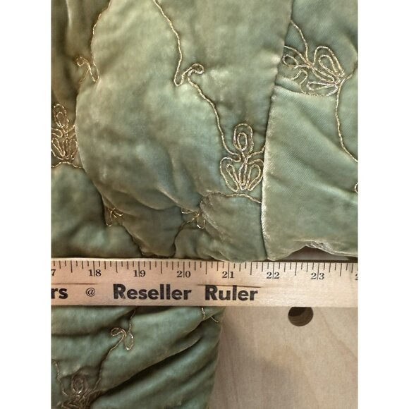 EUC Johnny Was Zaelia Lux Quilted Velvet Puffer Mint Green Coat Gold Trim XS/S - Picture 7 of 16